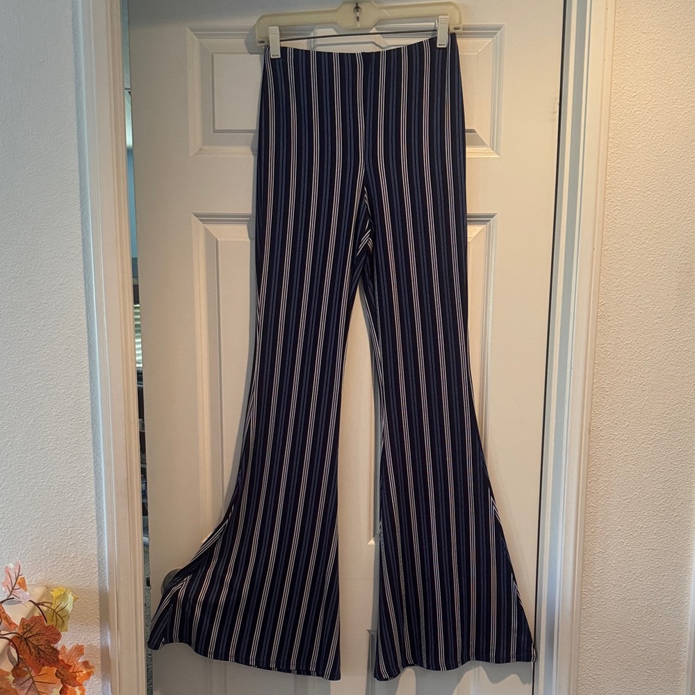 Navy and White Striped Flare Pants (Size M)